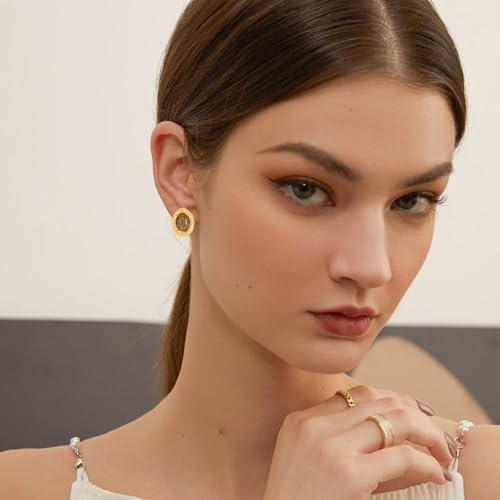 Chunky Gold Stud Earrings for Women Trendy Vintage Brown Geometric Statement Earrings Jewelry3