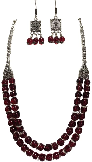 Glass bead and Oxidized Jewellery | Two layer | Red and Silver color (B0B49ZN5RT) Amazon Price History, Amazon Price Tracker