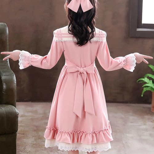 Girls 𝗟olita Puffy Dress Cute Lace Bowknot Long Sleeve V-Neck 𝗥uffle Dresses 𝗣𝐚rty Birthday Dress2