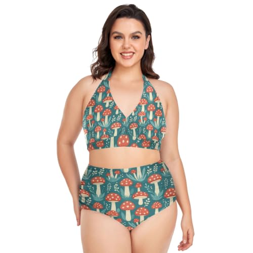 Maillot de bain deux pièces Curvy FRODOTGV L-4XL imprimé champignon à pois