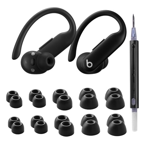 Seltureone 10 Pairs Compatible with Beats Powerbeats Pro 2 Ear Tips with Cleaning Kit, 5 Sizes Soft Silicone Replacement Ear Tips for Beats Powerbeats Pro 2 - Jet Black