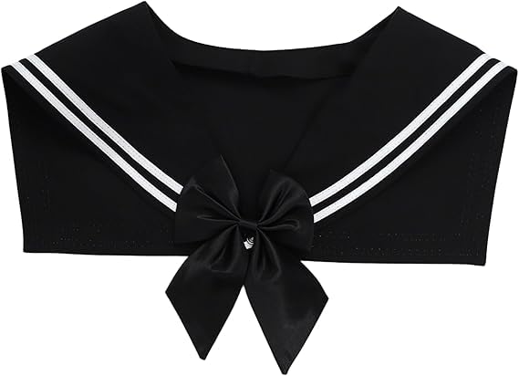 FakeFace Sailor Fake Collar Black White Sailor Detachable Collar with Bow Uniform Decorative Shawl Wraps for Women Daily Party Cosplay (Black-bow style)