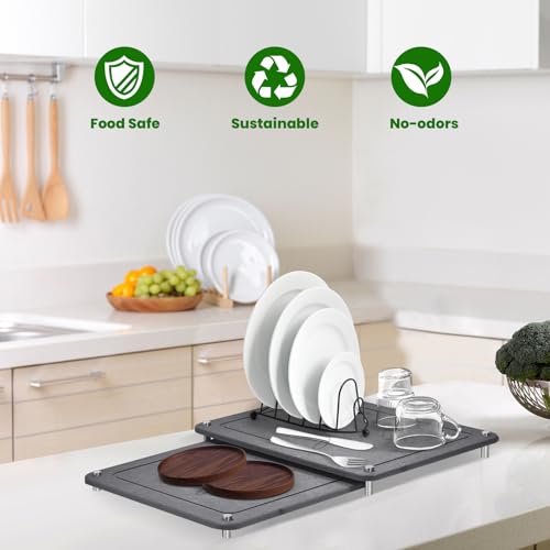 Beekfect 2 Pack Nesting Stone Dish Drying Mats for Kitchen Counter, Super Fast Absorbent Diatomaceous Earth Drying Mat with Non-Slip Feet, Quick Drying Stone Sink Mat, Dark Gray by Beekfect - Image 5