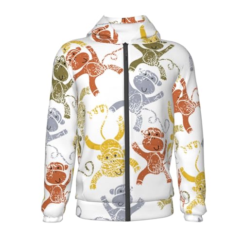 Cartoon Monkey Kids Pullover Hoodies Boys Zip Up Sweatshirts Girls Athletic Clothes with Pocket2