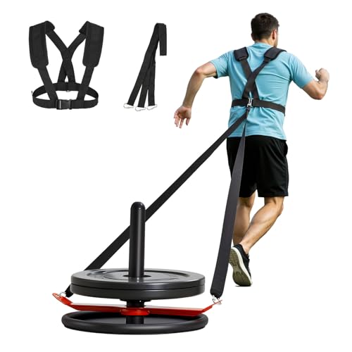 VEVOR Gewichtsschlitten Kraftschlitten Krafttrainingsschlitten zur Verbesserung der Geschwindigkeit bei sportlichen Übungen, Fitnessgerät mit Gurt, für 51 mm Gewichtsscheiben Orange & Schwarz