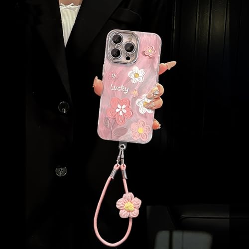 Coque iPhone 17 Pro anti-chute à sangle motif fleurs roses - 6
