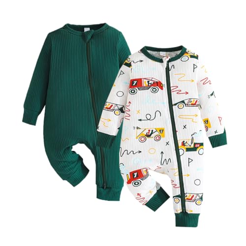 Image of Bafeicao Unisex Baby Boy Girl 2 Pack Rompers Long Sleeve Two Way Zipper Romper One Piece Jumpsuits Clothes Sets