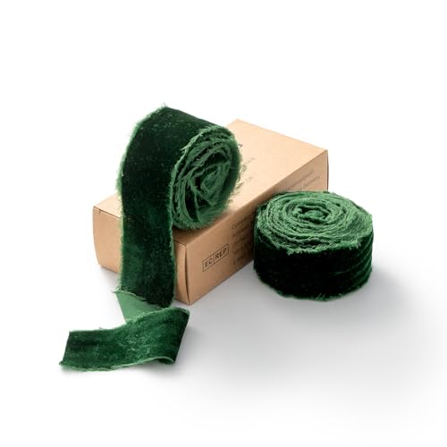 CHUQING Samtband Dunkelgrün Geschenkband Breit Schleifenband Hochzeit 2 Rollen Dekoband Seidenband für Haarschmuck Kranz Deko Schleife Bogen 3,8 cm...