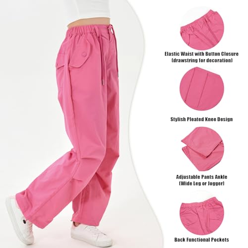 Image of Rolanko Parachute Pants for Girls Y2K Cargo Trousers with Pockets Harajuku Jogger Pants Kids 4-14 Years