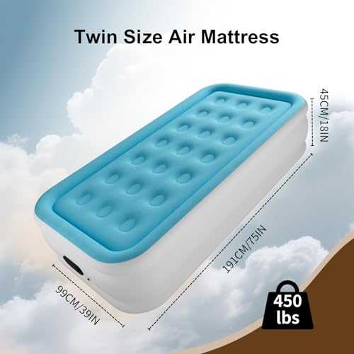 Image of Air Mattress Twin with Built in Pump, 18 inch Height Foldable Blow Up Air Bed, Comfort Self Inflatable Mattress Single Bed for Home, Travel, Camping & Guests (18 inch Twin, Khaki)