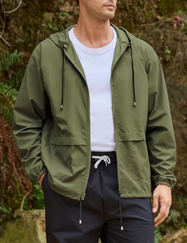 Image of Mens Rain Jacket Lightweight Waterproof Raincoat with Hood Packable Windbreaker Jacket Hiking Cycling