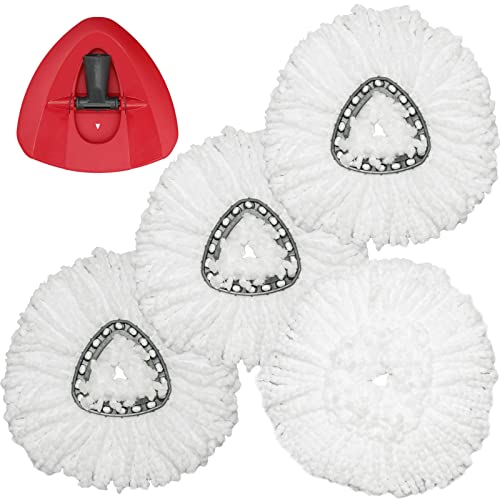 Spin Mop Replacement Head - 4 Pack EasyWring Mop Refills Compatible with Triangle Spin Mop, Microfiber Mop Easy Cleaning Floor Head Mop for Floor Cleaning Includes 1 Rotating Mop Base (White)