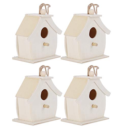 4Pcs Mini Wooden Birdhouse Bird Nesting Box Wood Bird House Hanging Birds Nests Ornaments for Outdoor Garden Terrace Decoration