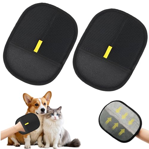 LEEWENYAN Grooming Gloves (2PCS), Pet Hair Removal Glove, Static Removal Gloves Pet Hair, Pet Hair Remover Glove for Dog & Cat, Double Gloves for Clothes, Sofas, Washing, Grooming, Deshedding