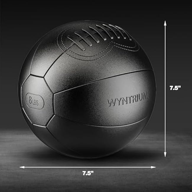 Weighted Medicine Ball 8lb, Wall Ball, Soft Leather Medicine Balls for Exercise with Grip Enough for Core Strength Training, Balance, Recovery and Full-Body Workout, Black