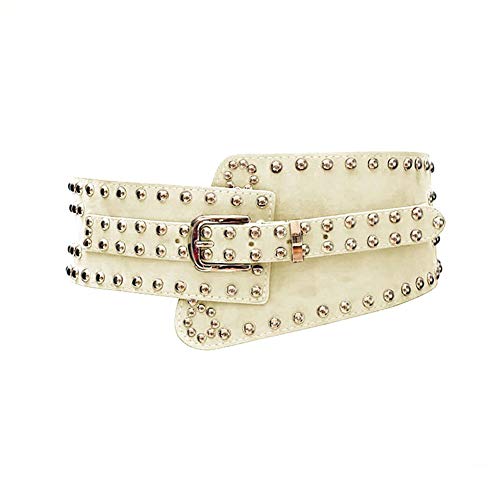 Womens Vintage PU Leather Punk Studded Rivets Pin Buckle Belt Cummerbund Waist Bands For Dress Coat