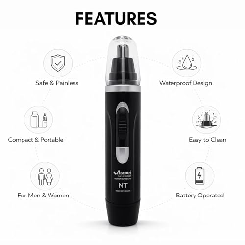 Image of Asbah Professional Nose Hair Trimmer For Men Women Cleaning Trimmer Waterproof of Clippers With Rotary Stainless Steel Hair Remover Nose, Battery Powered (Multicolor)