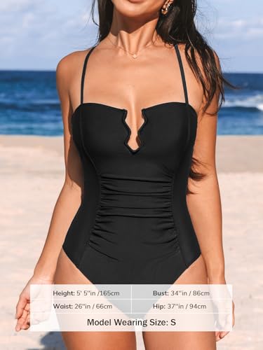CUPSHE Women's One Piece Bathing Suit Ruched Swimsuit Square Neck Crisscross Back Self Tie W Wire4