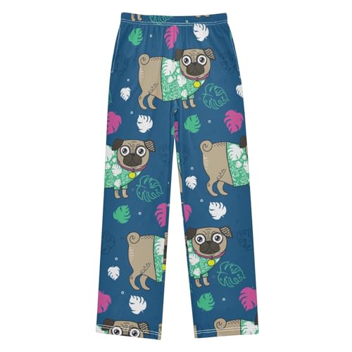 Boys' Pants Funny Pug Dog Leaves Long Bottoms Jogger Pants Elastic Waist Trousers with Pockets S-XL