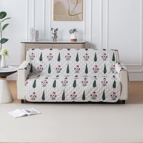 Image of House of Quirk 'Mughal Series' Anti-Slip Sofa Cover Mat with Pocket | Polyester Couch Protector for Pets, Kids & Spills (Shalimar Garden, 180x170cm, Three Seater)