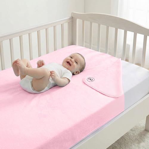Image of Btag Baby Waterproof, Super Soft Fast Drying Mattress Protector | Extra Absorbent, Anti-Itching Sheet for New Born,Toddler (Size 140x210 cm, Pack of 1, Baby Pink)