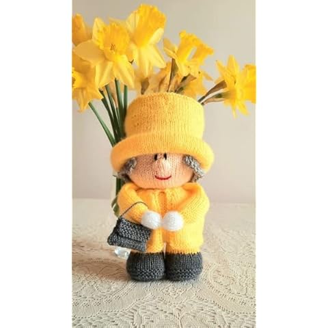Knitting Pattern Queen Elizabeth II from Knitting by Post - A Platinum Jubilee Celebration Doll Dressed for The Occasion and Ready to be Knit in Yellow and Grey Cover