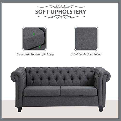 Homcom 2-Seater Oversize Loveseat Linen Fabric Sofa Couch 72.8 Inches With Rubberwood Legs & Rolled Arms For Living Room, Grey #TOP3