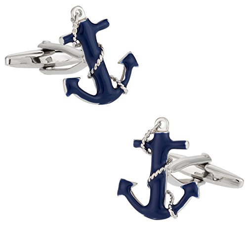 Cuff-Daddy Navy Blue Anchor Rope Preppy Nautical Cufflinks Shirt Cuff Links Business Anniversaries Boyfriend Birthday Best Gifts Bullet Hinge Swim Sea Captain Cufflinks Fantastic with Presentation Box