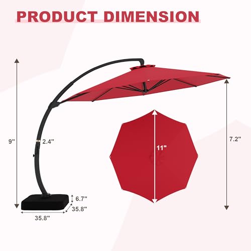 11FT Cantilever Patio Umbrella With Base Included, Cantilevers Outdoor Umbrella Heavy Duty Offset, Aluminium Curved Cantilever Umbrella