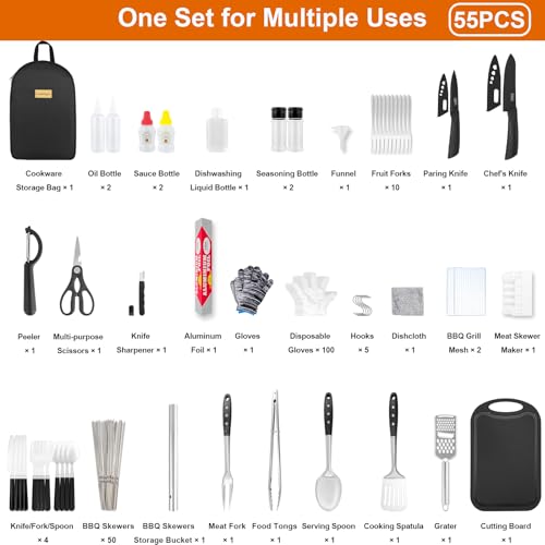 Camping Accessories Kitchen Cooking Utensils Set - Portable Outdoor Camp Cookware Set, Camper Essentials Gear Must Have Supplies for Travel RV BBQ Grill Picnic Hiking - Image 5