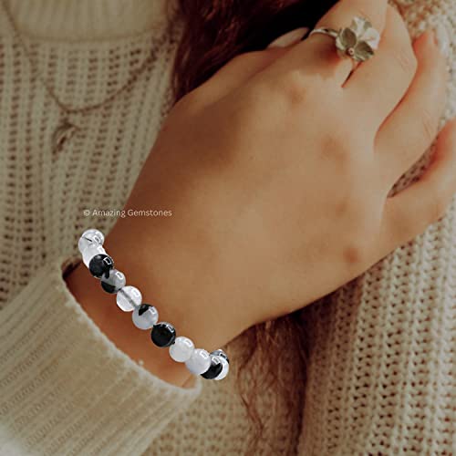 Black Rutilated Quartz Bracelet For Women Men's Gifts - Protection Healing Crystal Bracelet - 8Mm Gemstone Beaded Adjustable Bracelet #TOP3