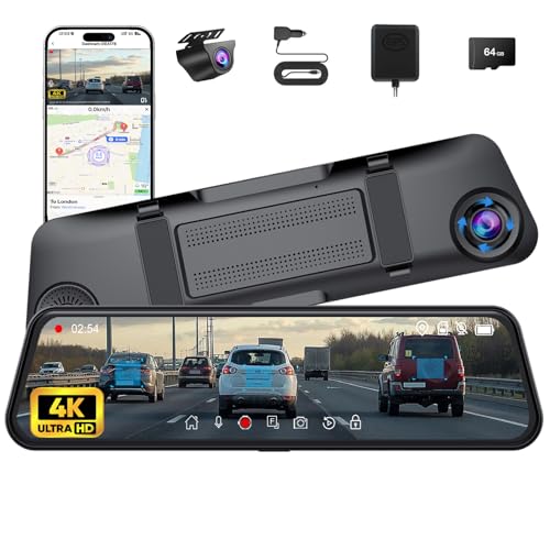 4K + 2.5K Mirror Dash Cam, 12'' Smart Rear View Mirror Camera with with IMX415 Sensor, WiFi, ADAS,...