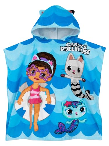 GABBYS Dollhouse Serviette De Bain Fille | Serviette Plage Mercat Et Pandy Paws | Poncho De Plage pour Filles | Taille Unique Bleu