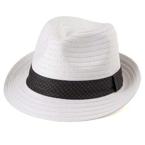 LADYBRO Straw Trilby Hat for Men Sun Fedoras Adjustable White L/XL 7 1/2