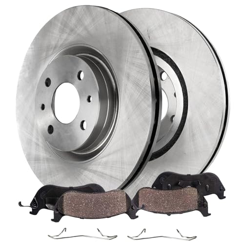 Image of Detroit Axle - 4pc Front Brake Kit for 2013 2014 2015 2016 2017 2018 2019 | Fiat 500, Disc Brake Rotors Ceramic Brake Pads Replacement 11.18 inch inch Rotors