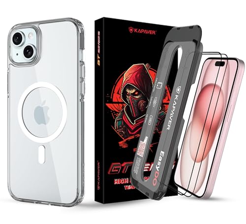 Image of KAPAVER Back Cover Case Compatible with iPhone 15 Plus (TPU+PC) (2 Clear TG + 1 Mag-X Clear)