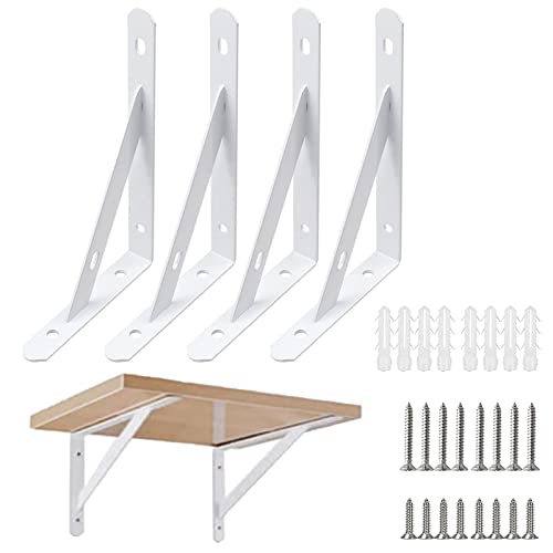 Equerres Etageres Murale Blanc,4 Packs Supports Équerre D'étagère Fixation,Equerre Charge Lourde De 90 Degrés En Métal,15 × 9.5 CM Cadre Flottant de Supports avec Vis,pour Tablette Murale en Bois