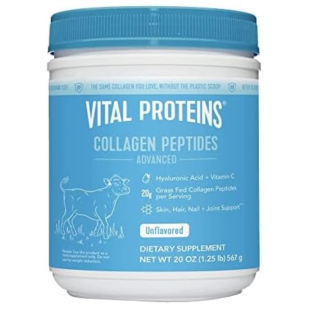Vital Proteins Collagen Peptides Powder with Hyaluronic Acid and Vitamin C, Unflavored, 20 oz