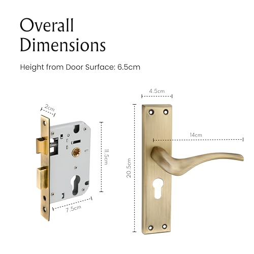Image of LAPO Mortise Door Lock for Home Main Door & Bedroom with Handle | Heavy-Duty 60mm Cylinder | 45x45mm Body | 3 Brass Keys | Left-Right Fit 30-50mm Door Home Office Hotel | Antique Finish |CY-101