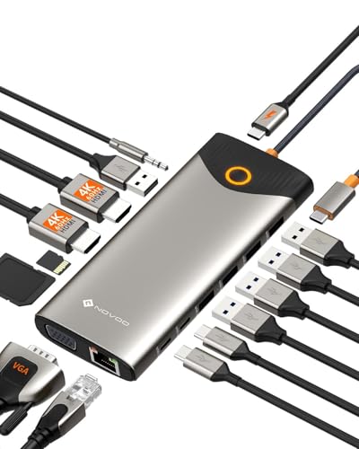 NOVOO Docking Station d'accueil USB C, 15-en-1, 2 HDMI 4K@60Hz,