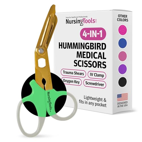 Nursing Tools Hummingbird Nursing Scissors – 4-in-1 Medical Scissors for Nurses, Compact Pocket Shears for Wound Care &amp; Daily Clinical Use (Glow in the Dark)