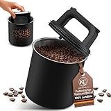 Barattolo ermetico per caffè in grani da 250 g, con coperchio sottovuoto, contenitore per caffè, tè, latta in acciaio inox con chiusura aroma, barattolo per caffè da 250 g, nero opaco (1000 ml)