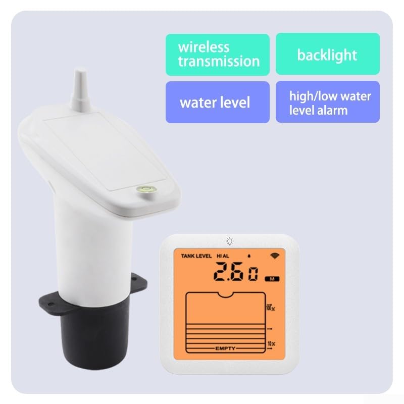 Jauge de niveau d'eau numérique sans fil avec système d'alarme haute-basse, capteur de profondeur d'eau à distance avec écran rétroéclairé, détecteur longue portée pour réservoir automatique