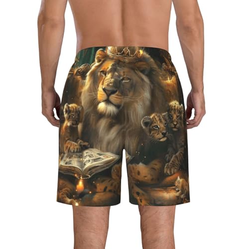 Men's Quick Dry Swim Shorts Lion Elegant Crown Fantasy Magic Art Style Beach Trunks with Pockets2
