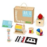 TOOKYLAND Montessori Toys for Babies 0-6 Months, 6 in 1 Learning Educational Set Newborn Toys Including Sensory Ball, Rain Stick, Baby Roller, Spinning Drum, Black and White Cards, Tissue Box