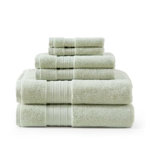 Martha Stewart - Bath Towels Soft & Absorbent 100% Cotton Towels Plush 700 GSM 6-Piece Bathroom Towel Set with Textured Dobby Weave (Skyland Manor Green)