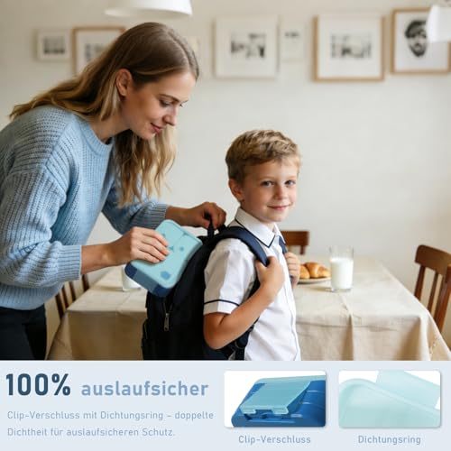 Swkien Brotdose Kinder mit Fächern, Auslaufsichere Lunchbox Bento Box Kinder, 1100ml 3 in 1 Jausenbox mit Fächern… – Ansicht 3