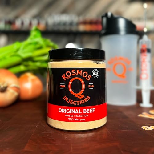 Kosmos Q Original BBQ Beef Injection, Award-Winning Brisket Marinade for Ribs, Roasts, & More, Moisture-Retaining Barbecue and Meat Seasoning, Tender Juicy Flavor, 16 Oz Jar