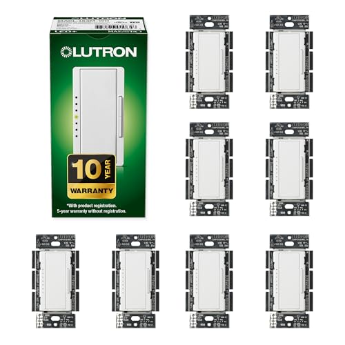 Image of Lutron Maestro LED+ Dimmer Switch for Dimmable LED, Halogen and Incandescent Bulbs, 150W /Single-Pole or Multi-Location, MACL-153M-WH, White (8-Pack)
