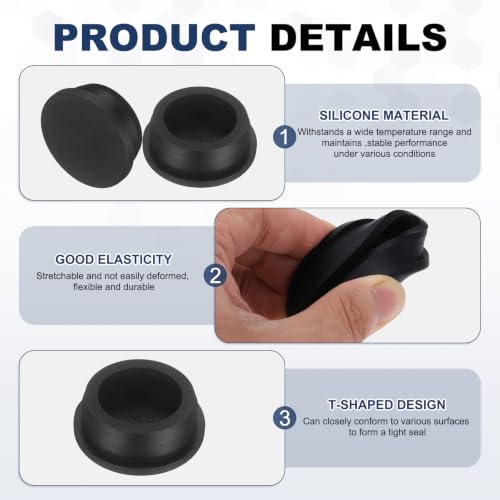 Image of MECCANIXITY 11pcs T-Shaped Silicone Plugs 38.3mm 1-1 /2 Inch Dia Snap in Plug Hole Seal Cover Round Rubber Stopper for 37-38.3mm Holes Kitchen Rubber Bulkheads Waterproof Sealing, Black